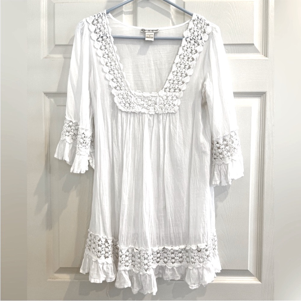 CUTE OPTIONS cotton Lace Trim Tunic Top